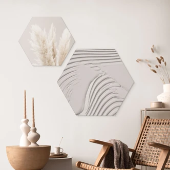 Hexagon Wandbild Sanfte Strukturen in Beige - Pictufy Studio - Alu-Dibond 