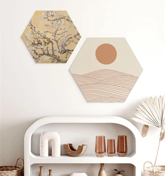 Hexagon Dibond Zonsopgang boven de abstracte woestijn - Playell 