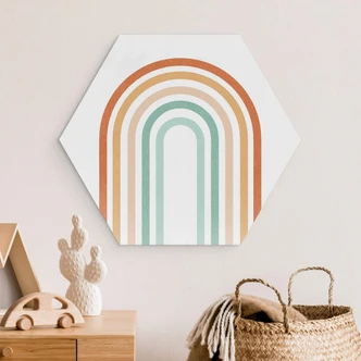 Hexagon Wandbild - Regenbogen Boho - Alu-Dibond Hexagon Wandbild - Regenbogen Boho - Alu-Dibond