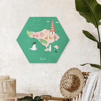 Hexagone - alu-Dibond Carte de Bali - Rivers 