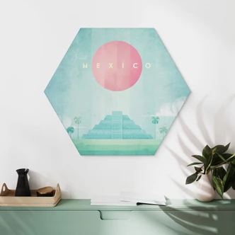 Hexagon Wandbild Tempel von Kukulcán in Chichén Itzá - Rivers - Alu-Dibond 