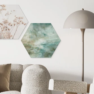 Hexagon Wandbild Salbeigrünes Nebellicht - Schmucker - Alu-Dibond 