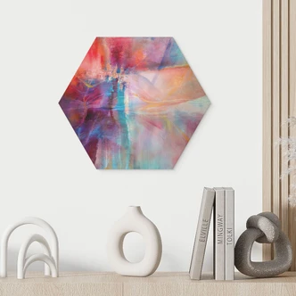 Hexagon Wall Art Gentle color mist in motion - Schmucker - Alu-Dibond 