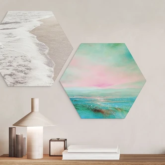 Hexagon Wandbild Türkisfarbenes Meer im Abendlicht - Schmucker - Alu-Dibond 