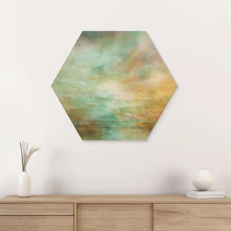 Wanddecoratie Turquoise-goud licht aan zee - Schmucker - Aluminium dibond 