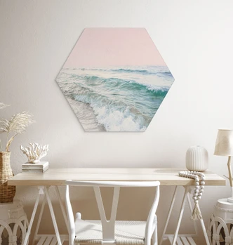 Hexagon Dibond Roze lucht boven zee - Sisi & Seb 
