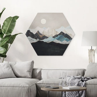 Hexagon Dibond Rustig berglandschap bij schemering - SpaceFrog Designs 