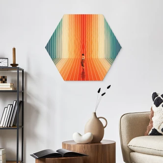 Hexagon Dibond Vrouw voor regenboog achtergrond - Taudalpoi 