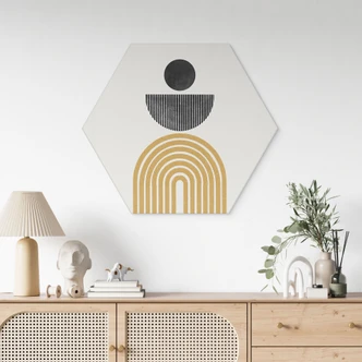 Hexagon Dibond Abstract composition with circle and semi-circle - The Miuus Studio 