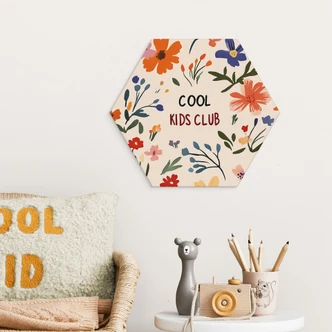 Hexagon Wandbild Cool Kids Club Bunte Blumen - Treechild - Alu-Dibond 