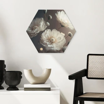 Wandbild Weiße Blumen mit Goldstaub - Treechild - Alu-Dibond 