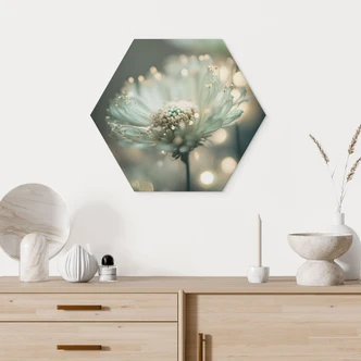 Hexagon Wandbild Zartes Funkeln der Blüten - Treechild - Alu-Dibond 