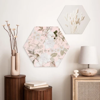 Hexagon Dibond Boho illustratie met bloemen en fruit - UN Designs 