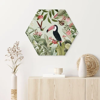 Hexagon Dibond Toekan in een jungleparadijs - UN Designs 