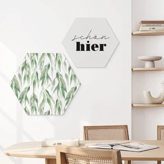 Hexagon Dibond Takken met groene bladeren - UN Designs 