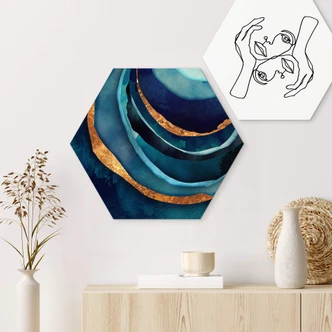 Hexagon - Alu-Dibond SpaceFrog Designs - Blau und Gold Hexagon - Alu-Dibond SpaceFrog Designs - Blau und Gold