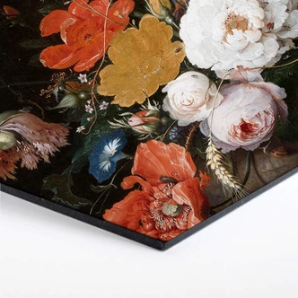 Hexagon - Alu-Dibond Mignon - Stillleben mit Blumen und einer Uhr 