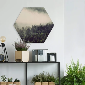 Hexagon Dibond Nevel in het Bos 02 