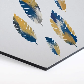 Hexagon - Alu-Dibond Orara Studio - Leaves Blue and Yellow 
