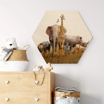 Hexagon Hout Afrikaanse Dieren 