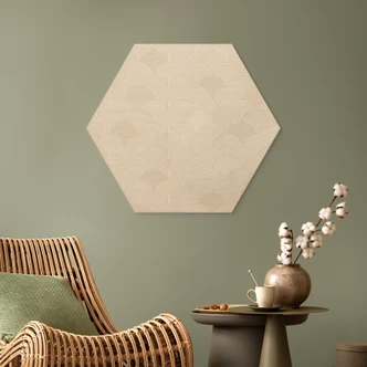 Houten Wanddecoratie zeshoekige abstracte halve cirkels in zacht beige - Bloomery Decor 