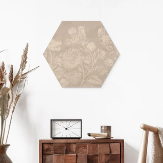 Hexagon Holzbild Wildblumen in Kreide-Optik Beige - Bloomery Decor Hexagon Holzbild Wildblumen in Kreide-Optik Beige - Bloomery Decor