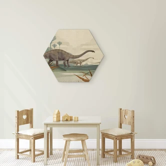 Hexagon Hout Braun - Diplodocus Dinosaurus 