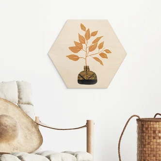 Sekskantet Billede af træ gylden gren med blade - Cats & Dotz 