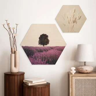 Hexagone - Bois Champs de lavande mauves au coucher du soleil - Cevik 