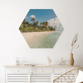 Houten Wanddecoratie zeshoekige palm strand in de Zuidzee - Colombo 