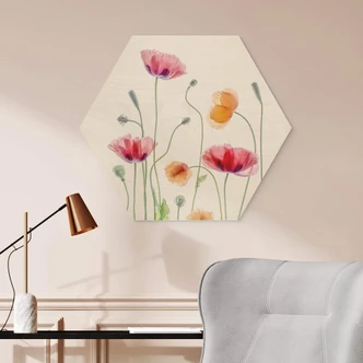 Sekskantet træ Disher - Colourful Poppies 