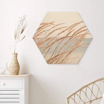 Hexagon Holzbild Dünengras 