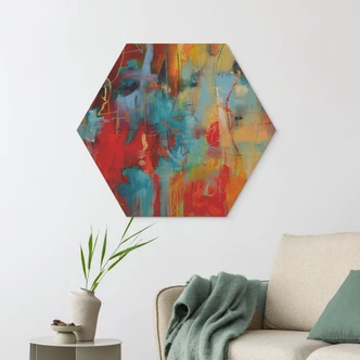 Tableau sur bois Hexagon Chaos coloré - Fedrau 