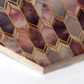 Hexagon - Holz Birke-Furnier Fredriksson - Glasmalerei: Rosé und Gold Hexagon - Holz Birke-Furnier Fredriksson - Glasmalerei: Rosé und Gold