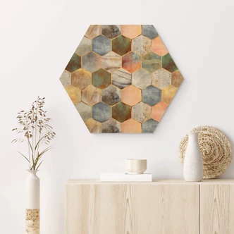 Hexagon Wandbild Fredriksson - Marmor & Perlmutt - Alu-Dibond 