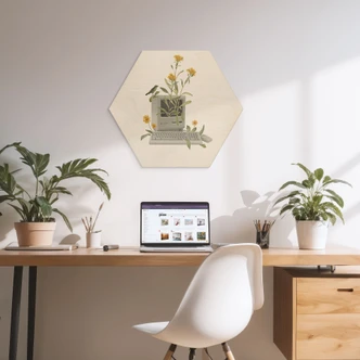 Hexagon-Holzbild Vintage Botanik-Computer - Frida Floral Studio 
