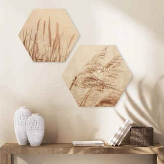 Hexagon - Holz Gräser im Wind 
