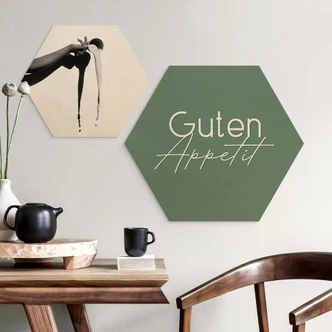 Hexagon-Holzbild Guten Appetit - Alu-Dibond 