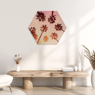 Hexagon Wood Print California Dreaming with palm tree view - Hugonnard 