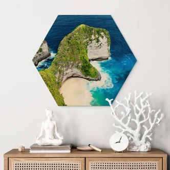 Tableau sur bois hexagonal Côte rocheuse de Nusa Penida - Hugonnard 