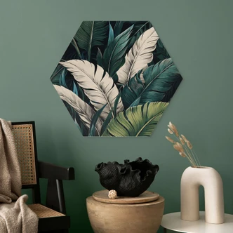 Hexagon Wood Colourful palm leaves - Jaszke 