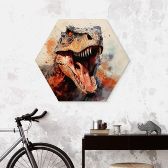 Zeshoekige houten foto T-Rex: Het wilde gezicht van de prehistorie - Jaszke Zeshoekige houten foto T-Rex: Het wilde gezicht van de prehistorie - Jaszke