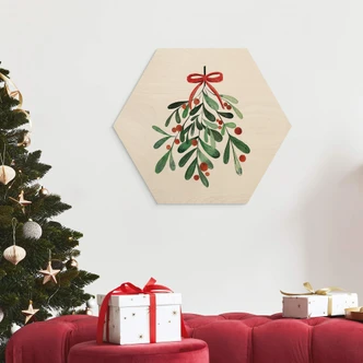 Hexagon Holzbild Weihnachtlicher Mistelzweig - Kristina 
