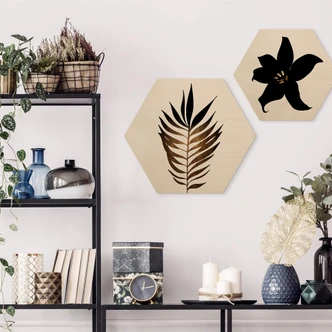 Hexagon - Holz Kubistika - Blatt in Gold 