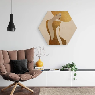 Hexagon - Holz Birke-Furnier Kubistika - Die Dame im goldenen Kleid 
