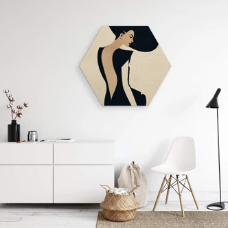 Hexagon - Holz Birke-Furnier Kubistika - Die Dame im schwarzen Kleid 
