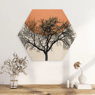 Sekskantet træ Vintermorgen i ferskenfarver - Kubistika 