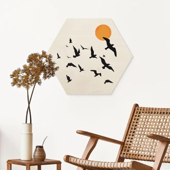 Sekskantet træ Trækfugle på vej sydpå - Kubistika Sekskantet træ Trækfugle på vej sydpå - Kubistika