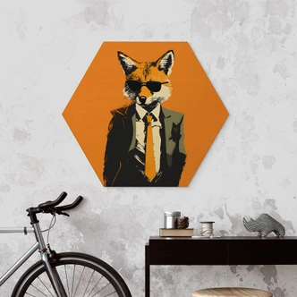 Hexagon Holzbild Cooler Fuchs im Anzug - Magnusson Hexagon Holzbild Cooler Fuchs im Anzug - Magnusson