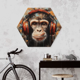 Hexagon Holzbild DJ Affe mit Kopfhörer - Magnusson Hexagon Holzbild DJ Affe mit Kopfhörer - Magnusson